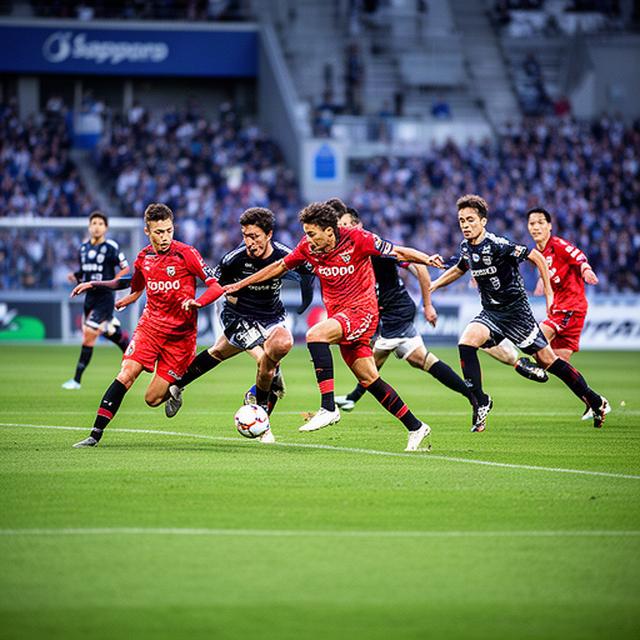 札幌のサッカー競技場で選手が攻撃へ切り替える場面を捉えた試合写真