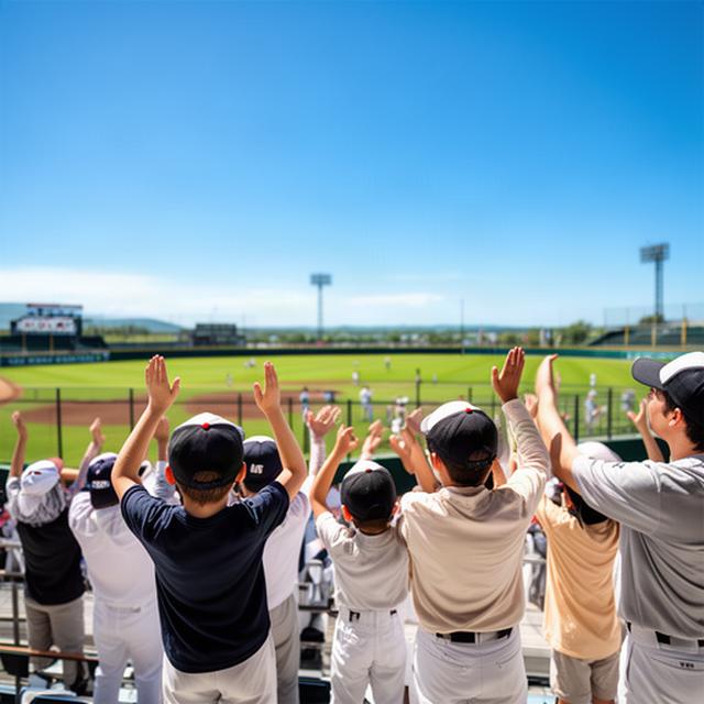 釧路市民球場の外野席で高校野球を応援する家族と青空